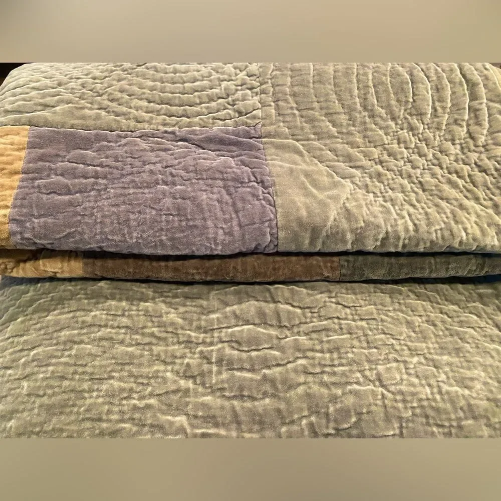 POTTERY BARN Velvet Patchwork Quilt cottagecore Vintage 100% Cotto…